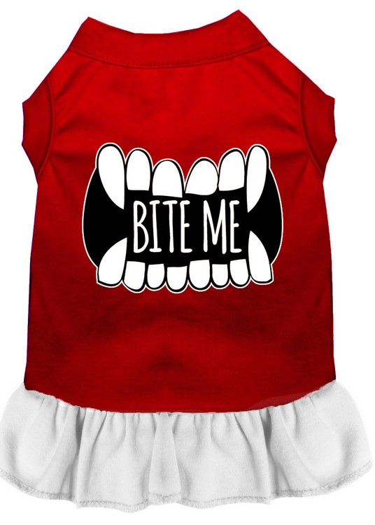 Bite Me Screen Print Dog Dress Red with White XXL